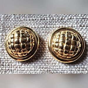 Vintage 1980's Monet Round Domed Quilted Gold-Tone Post Earrings